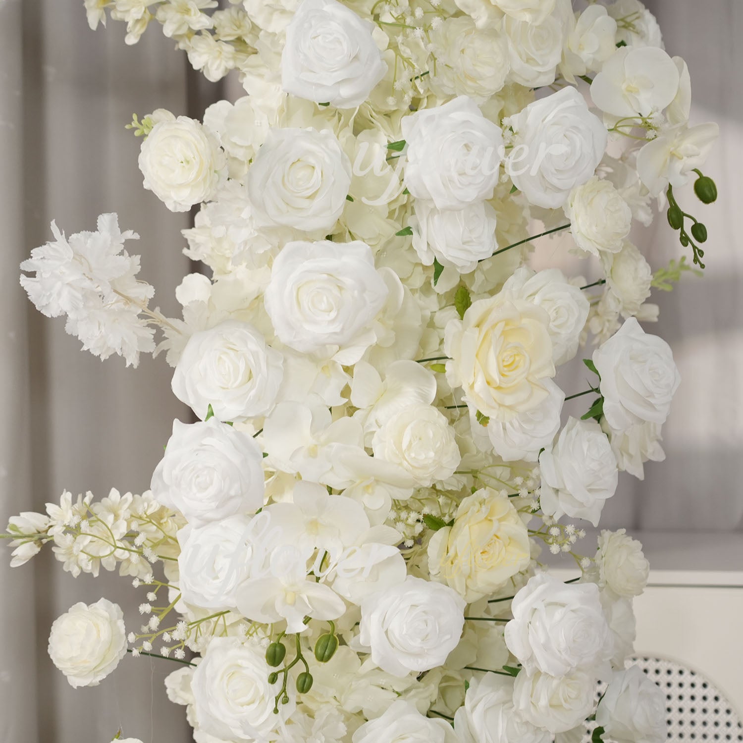 Uflower White Rose Floral Horn Arch Wedding Party Backdrop Decor